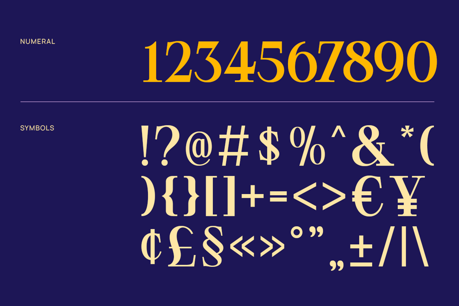 meglo font number and punctuation