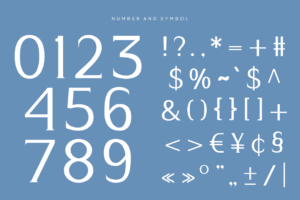 ANDORE Font Number, symbol, and punctuation set