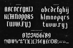 BLACKVILLE Font uppercase and lowercase characters, numbers symbols and punctuation