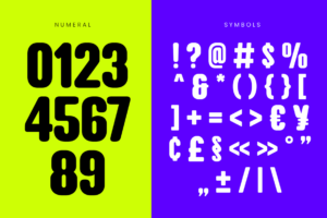baune font number and punctuation