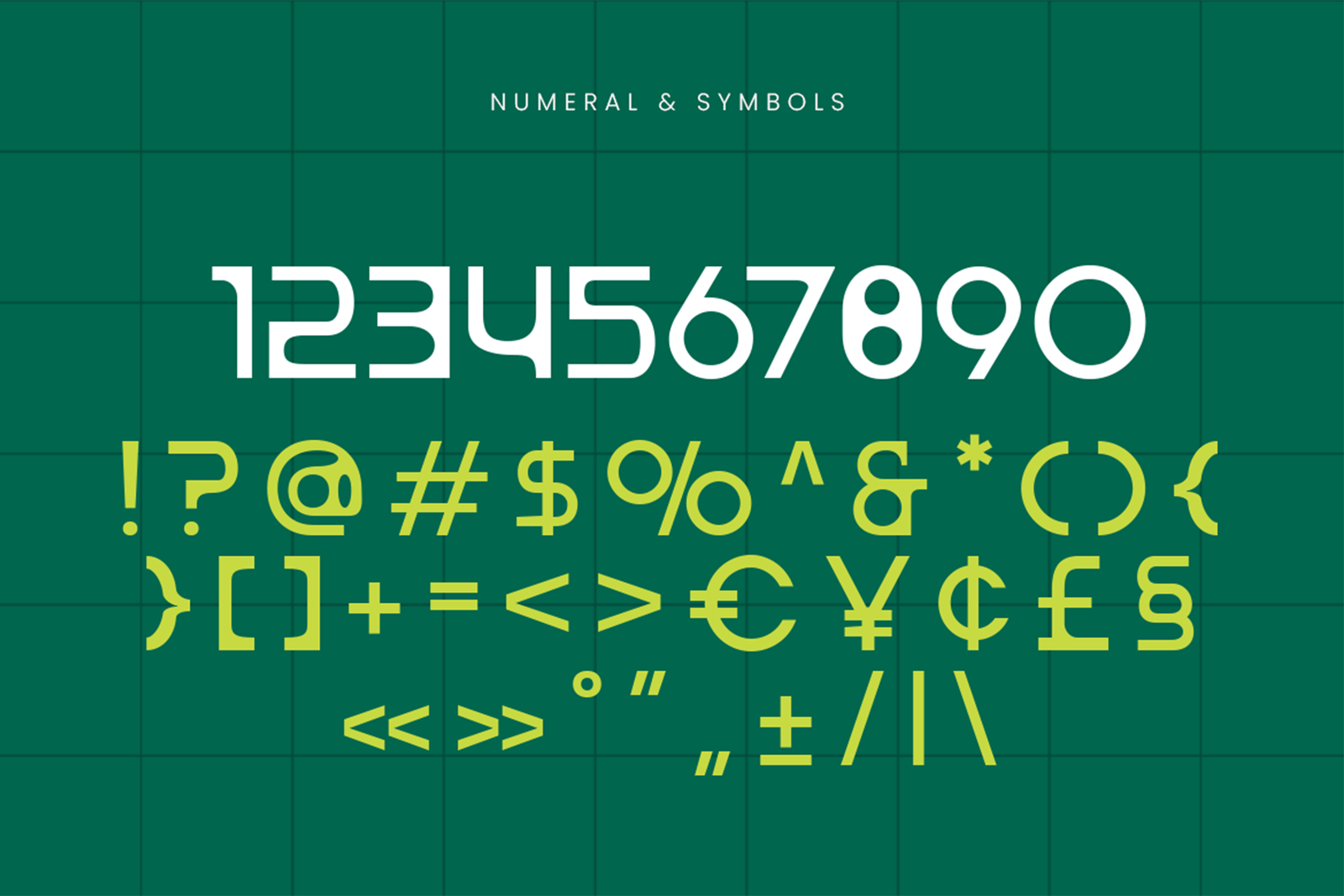 TOMAT Font numbers symbols and punctuation