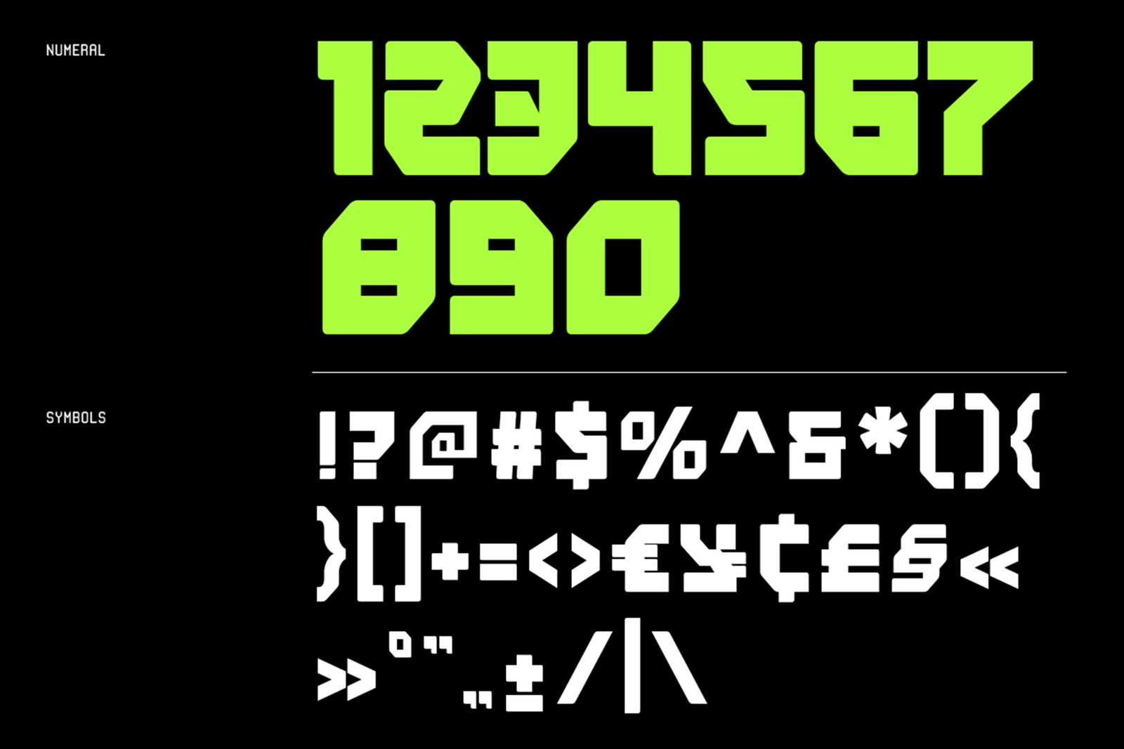 VYKE Font numbers symbols and punctuation