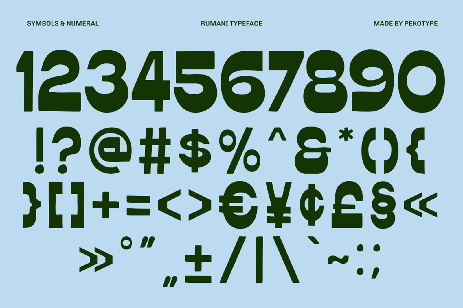 RUMANI Font numbers symbols and punctuation