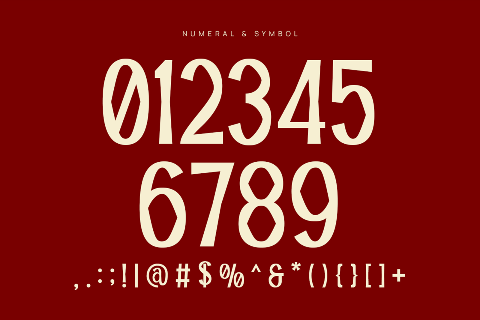 PAMELO Font numbers symbols and punctuation