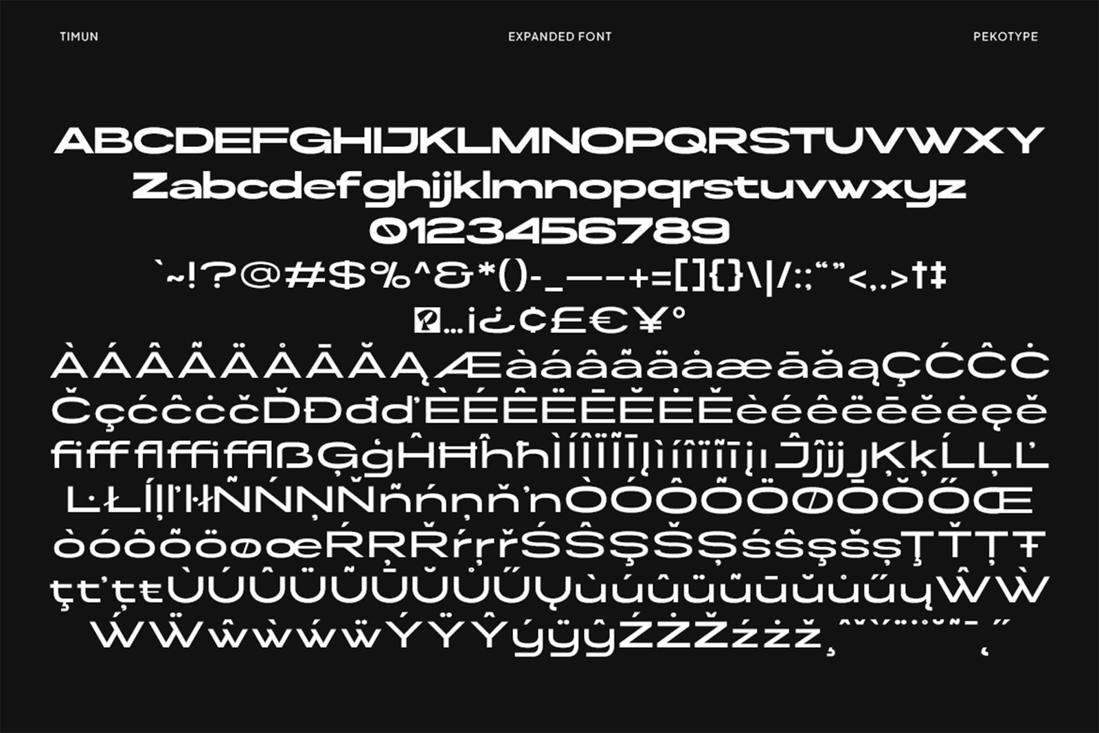 Timun Font uppercase and lowercase, number, punctuation, and symbol character specimen