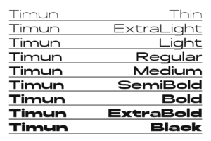Timun Font nine weight comparison specimen