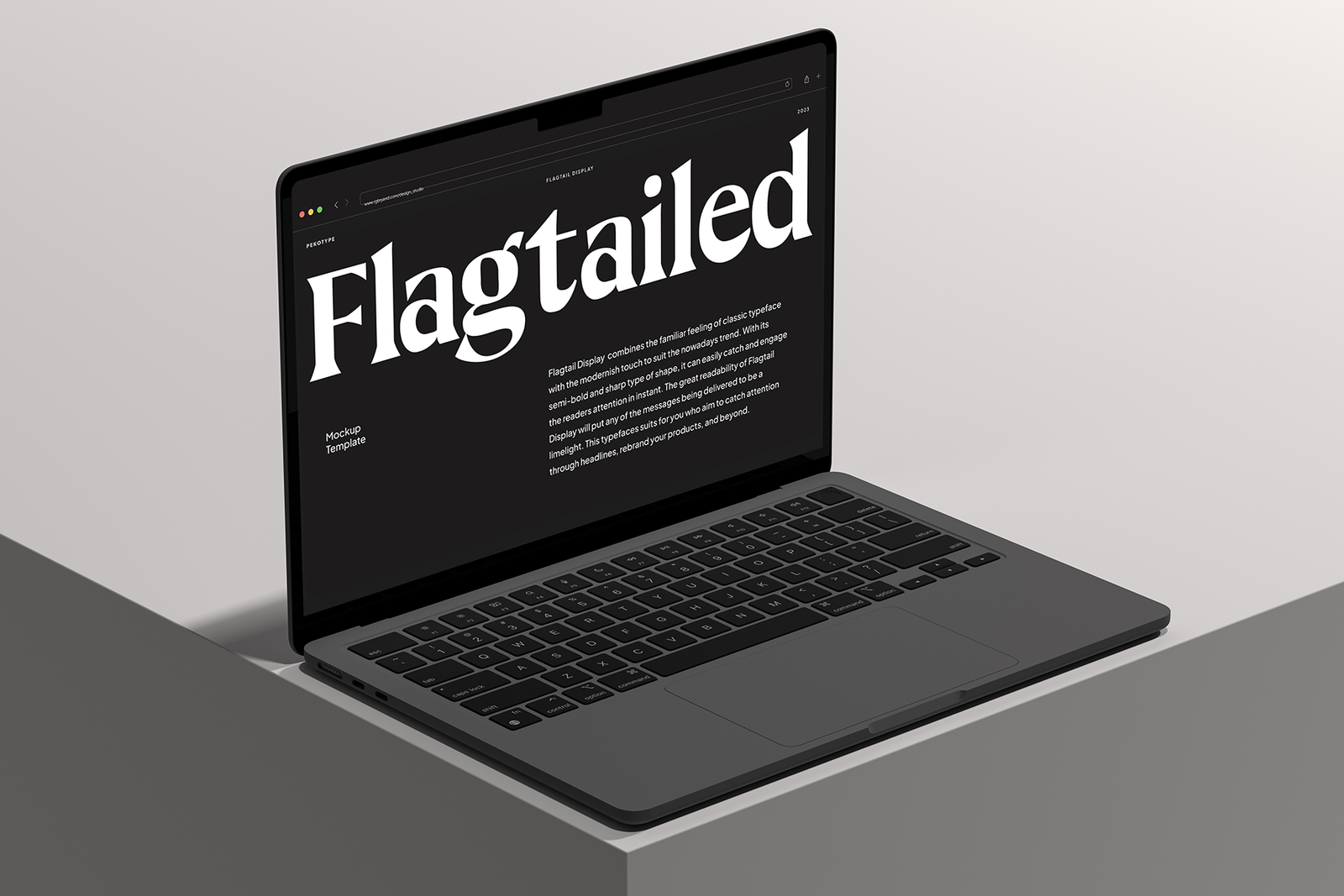 Flagtail Display Font laptop typography presentation mockup
