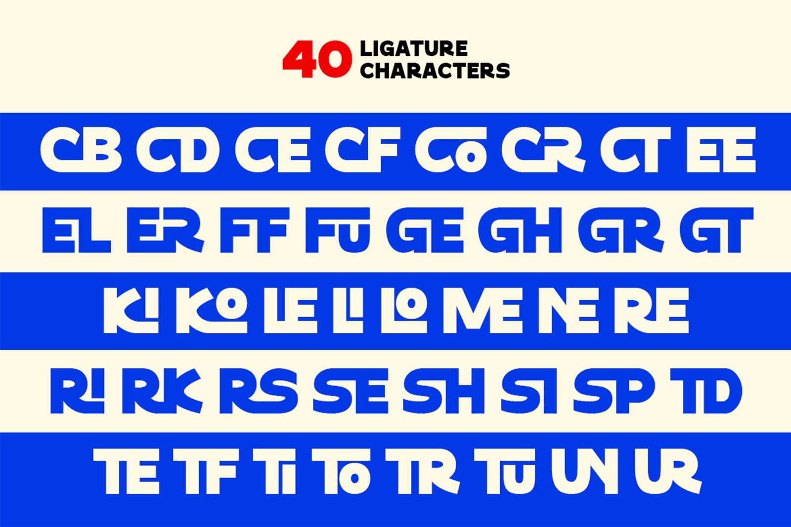 Sokochi Font 40 ligature characters specimen