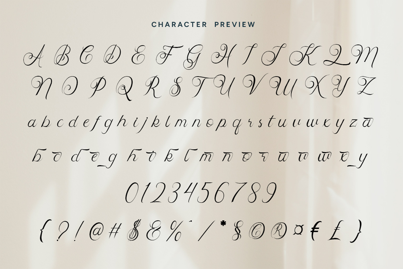Skipten Font script alphabet numbers and punctuation specimen