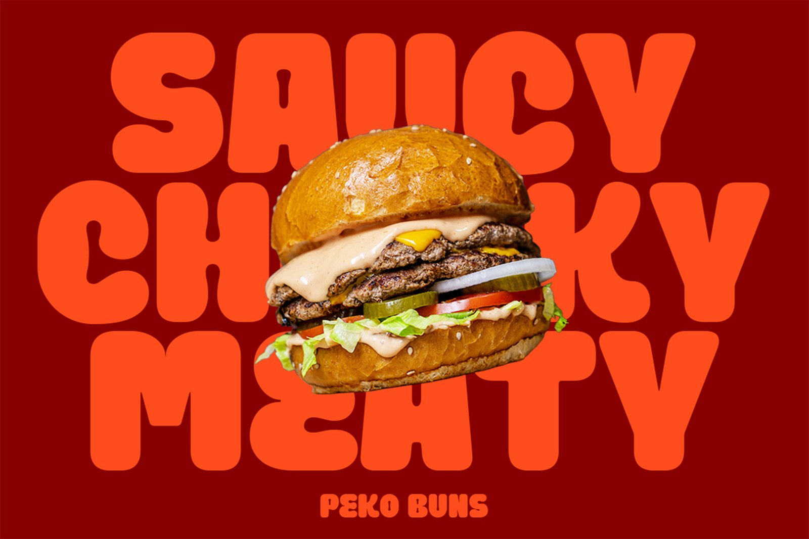 Spicy Pickle Font Saucy Cheesy Meaty burger advertising artwork