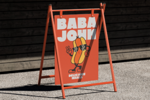 Swedis Font Baba John vintage A-frame sign design