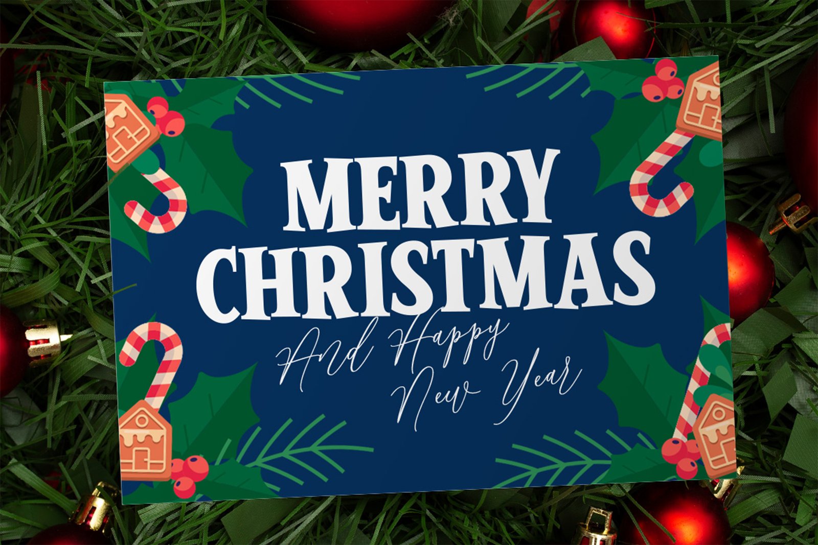 Winter Glyph Font Merry Christmas and Happy New Year greeting card