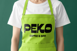 Garpit Font Peko coffee bar green apron mockup