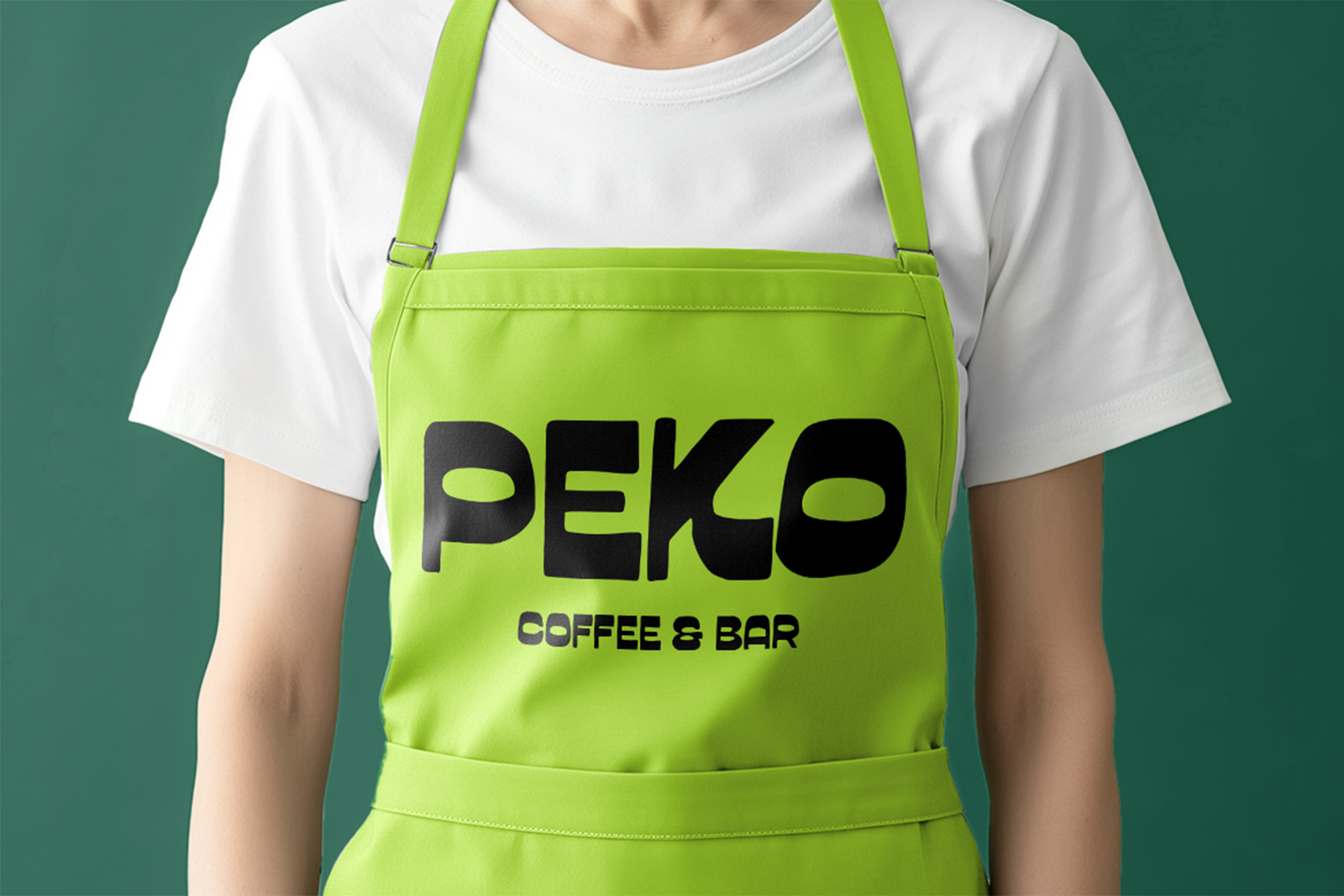 Garpit Font Peko coffee bar green apron mockup