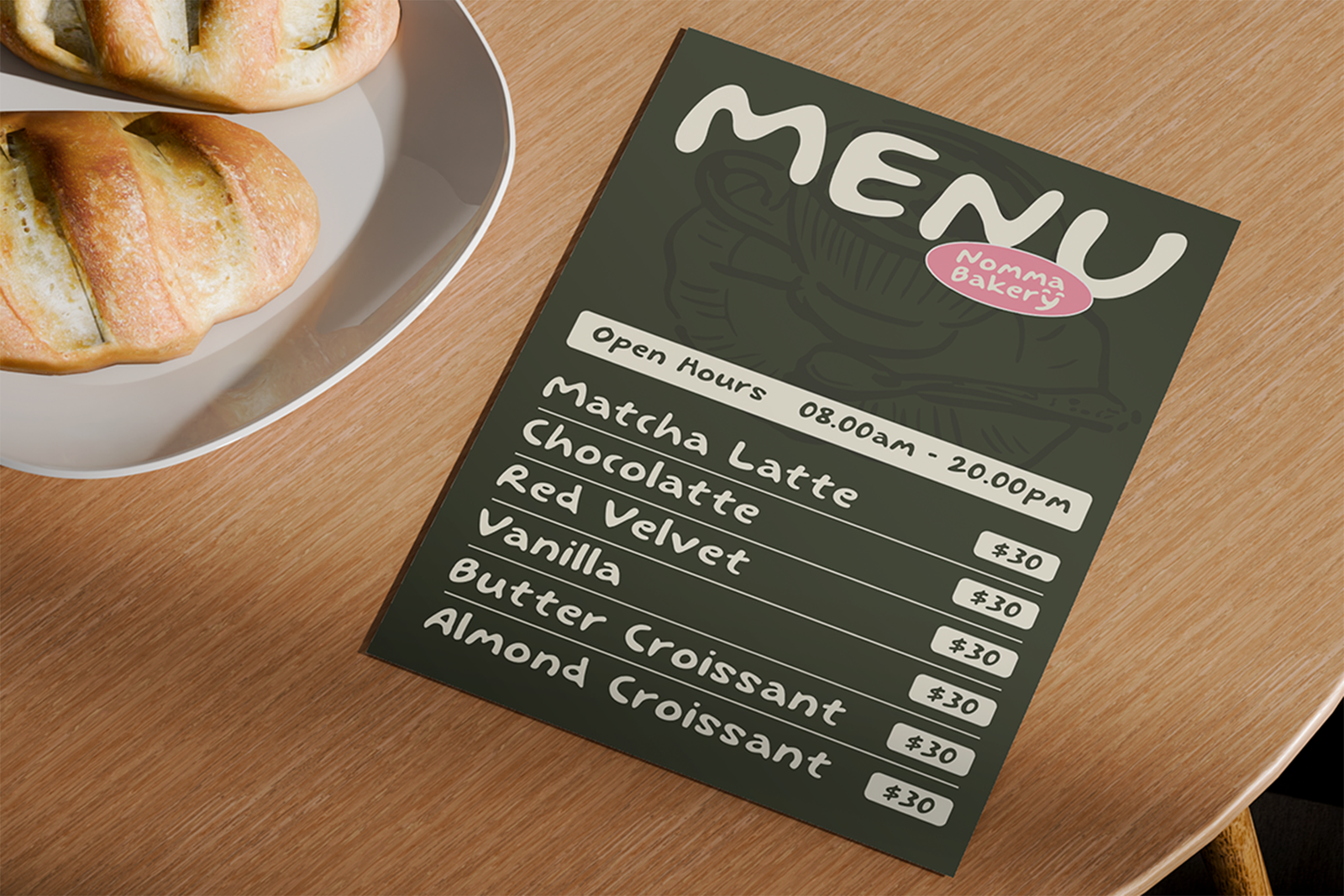 Wakupo Font bakery and café menu mockup