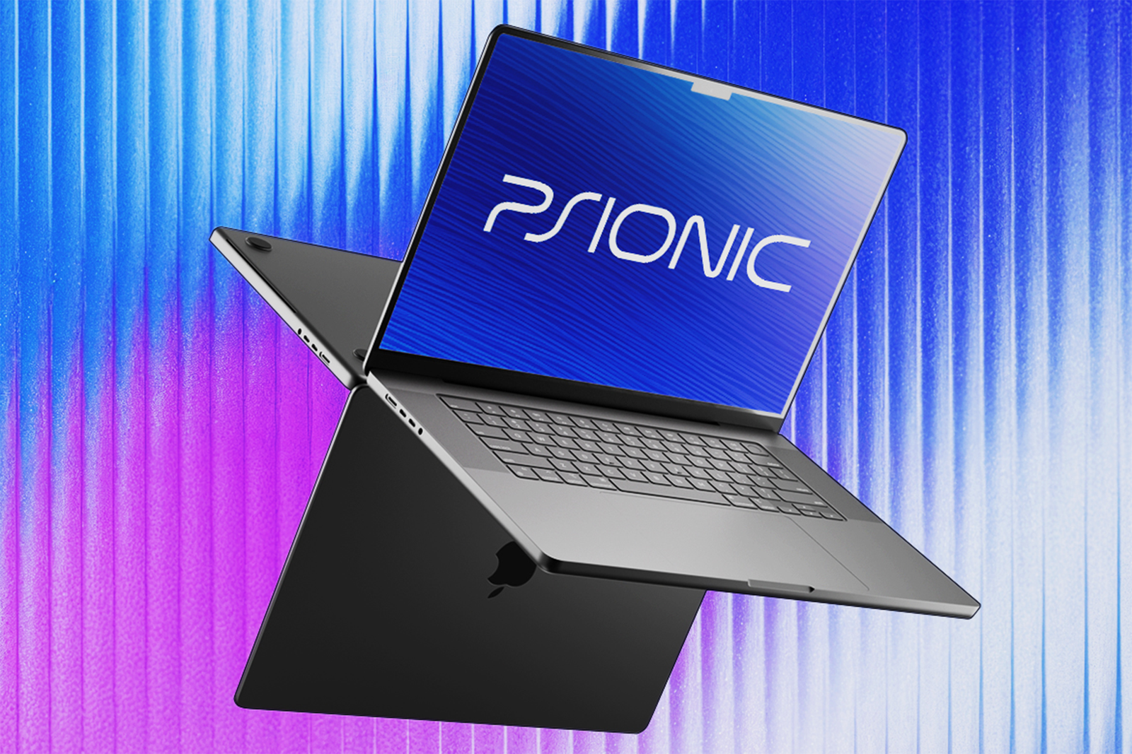 Psionic Font laptop product mockup with vibrant gradients