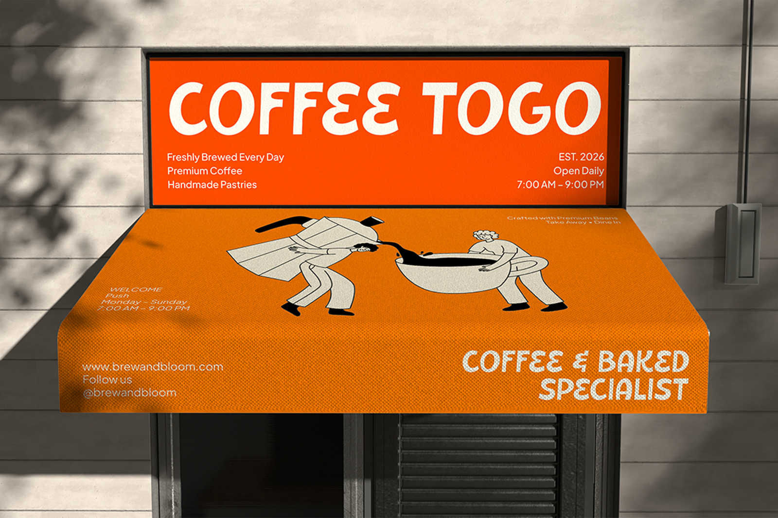 PEANUT WAFFLE Font coffee shop storefront sign