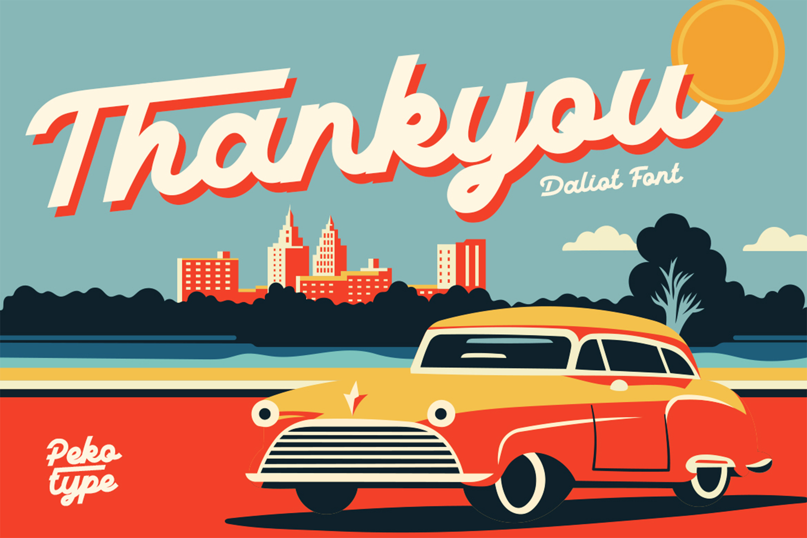 DALIOT Font retro car thank you illustration