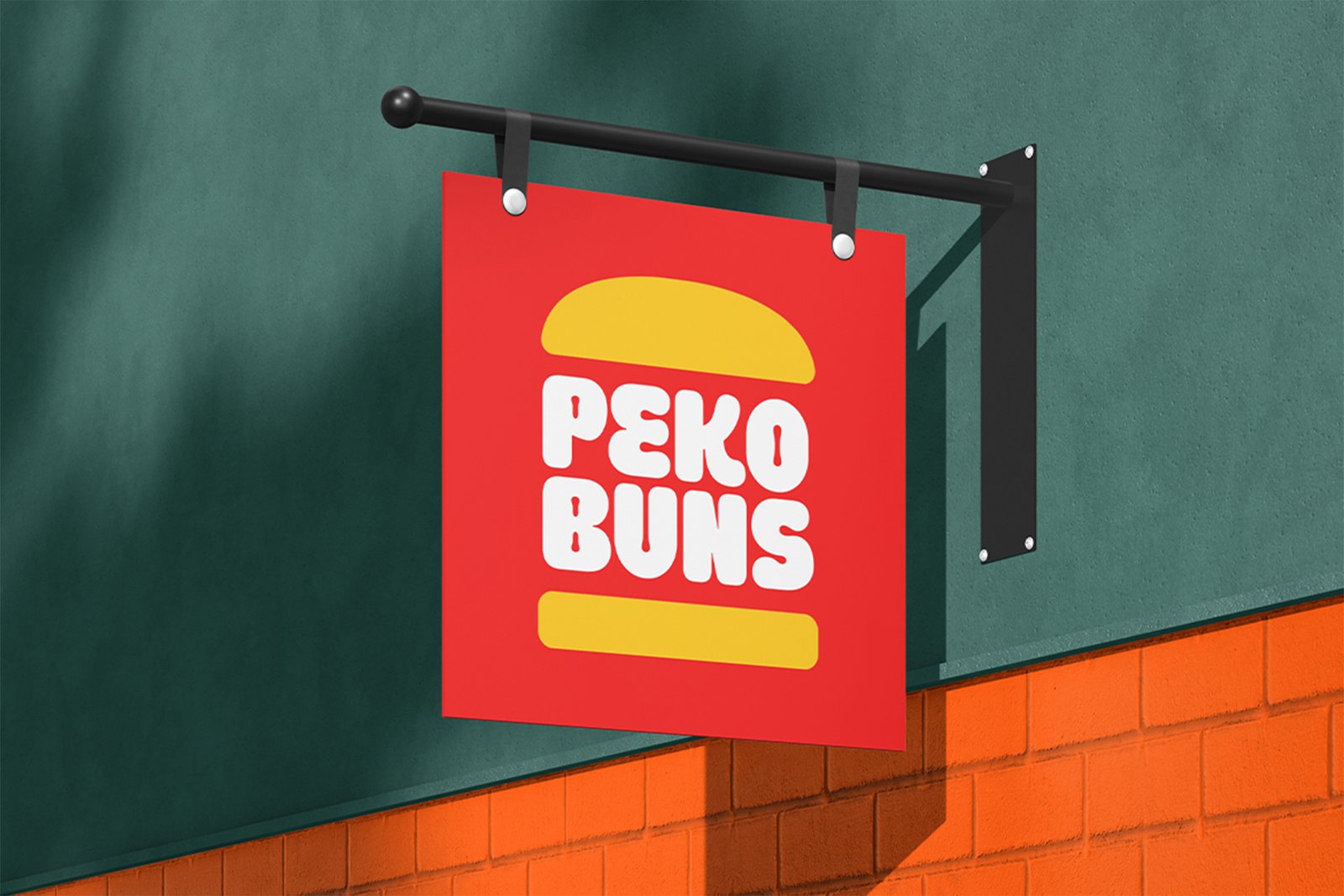 Spicy Pickle Font Peko Buns hanging storefront sign mockup