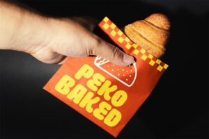 Spicy Pickle Font Peko Baked takeaway bag mockup