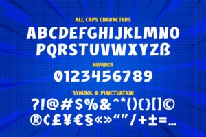 COMIC BEACON Font uppercase alphabet characters, numbers symbols and punctuation