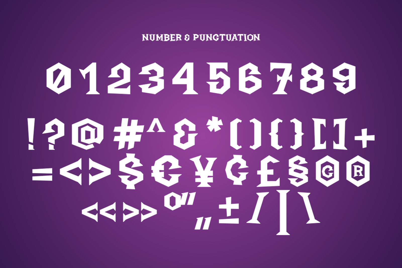 Wicked Night Font numbers symbols and punctuation specimen
