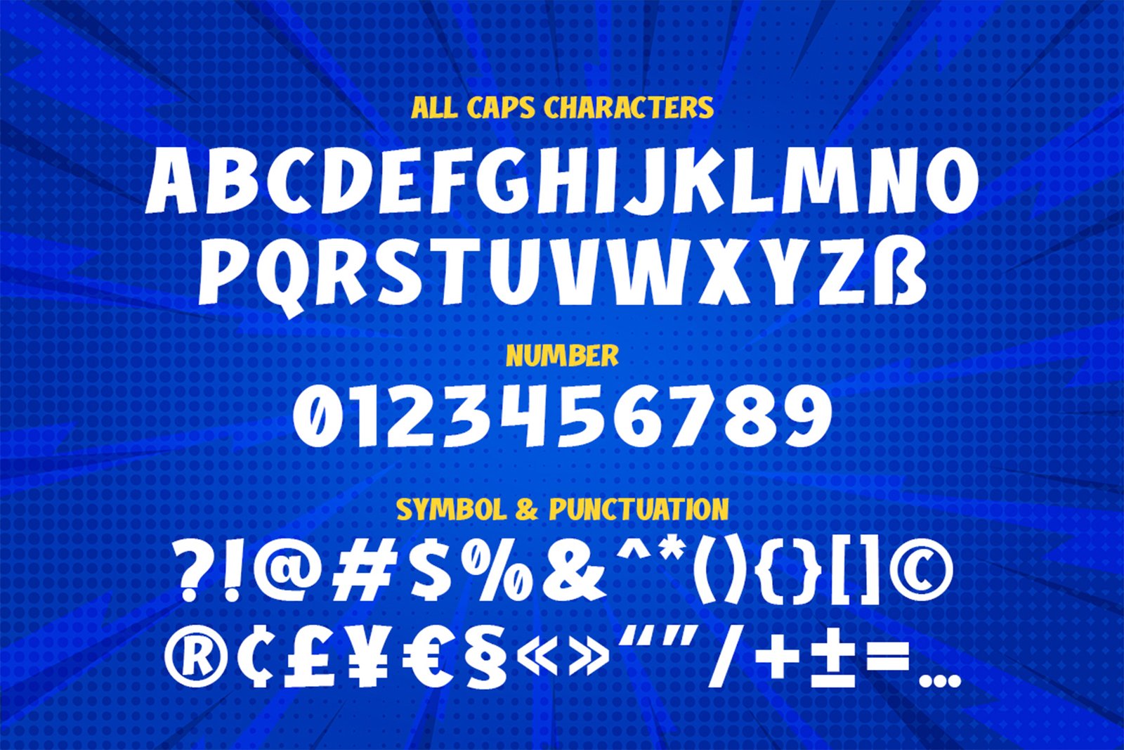 COMIC BEACON Font uppercase alphabet characters, numbers symbols and punctuation