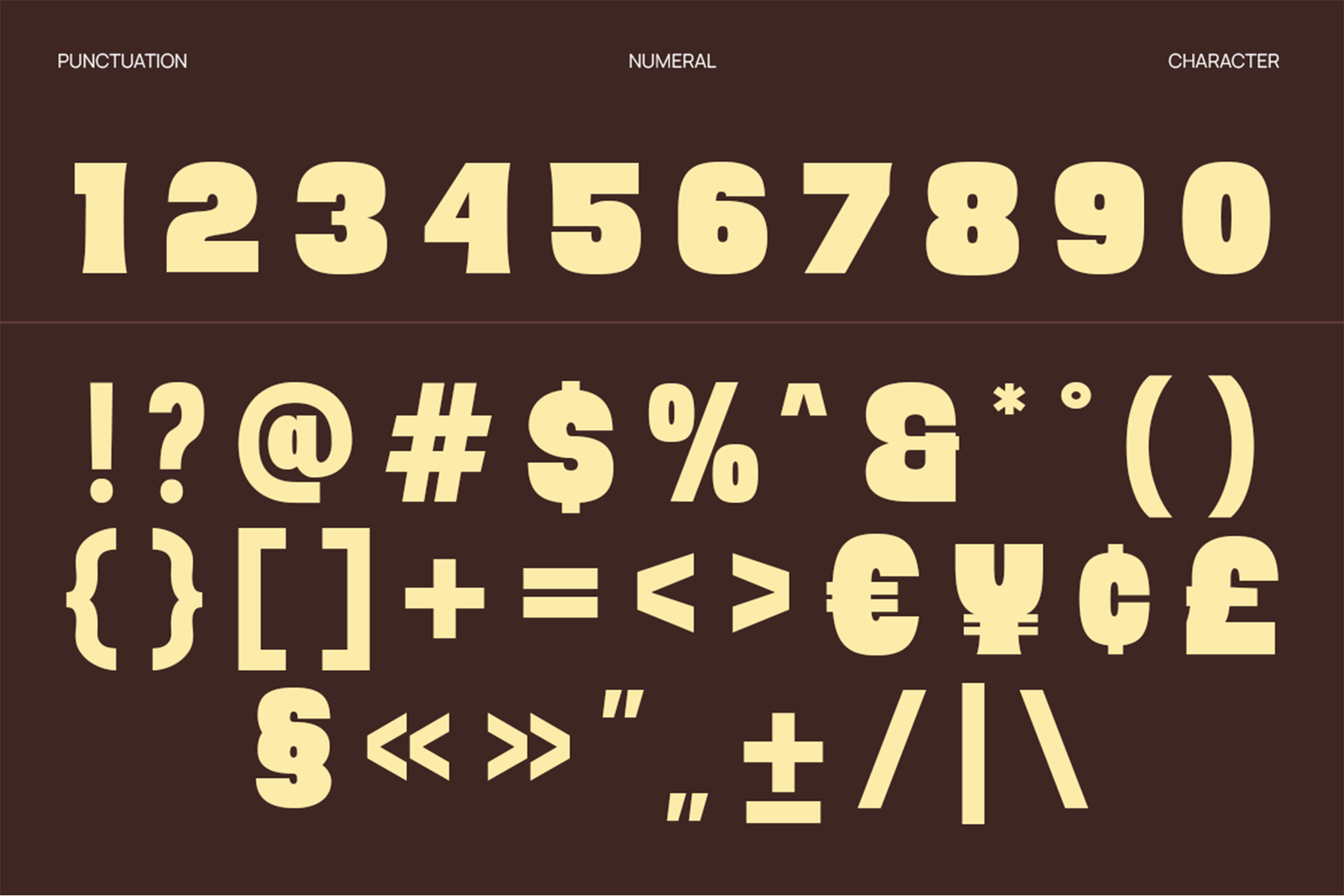 KYURI Font numbers symbols and punctuation