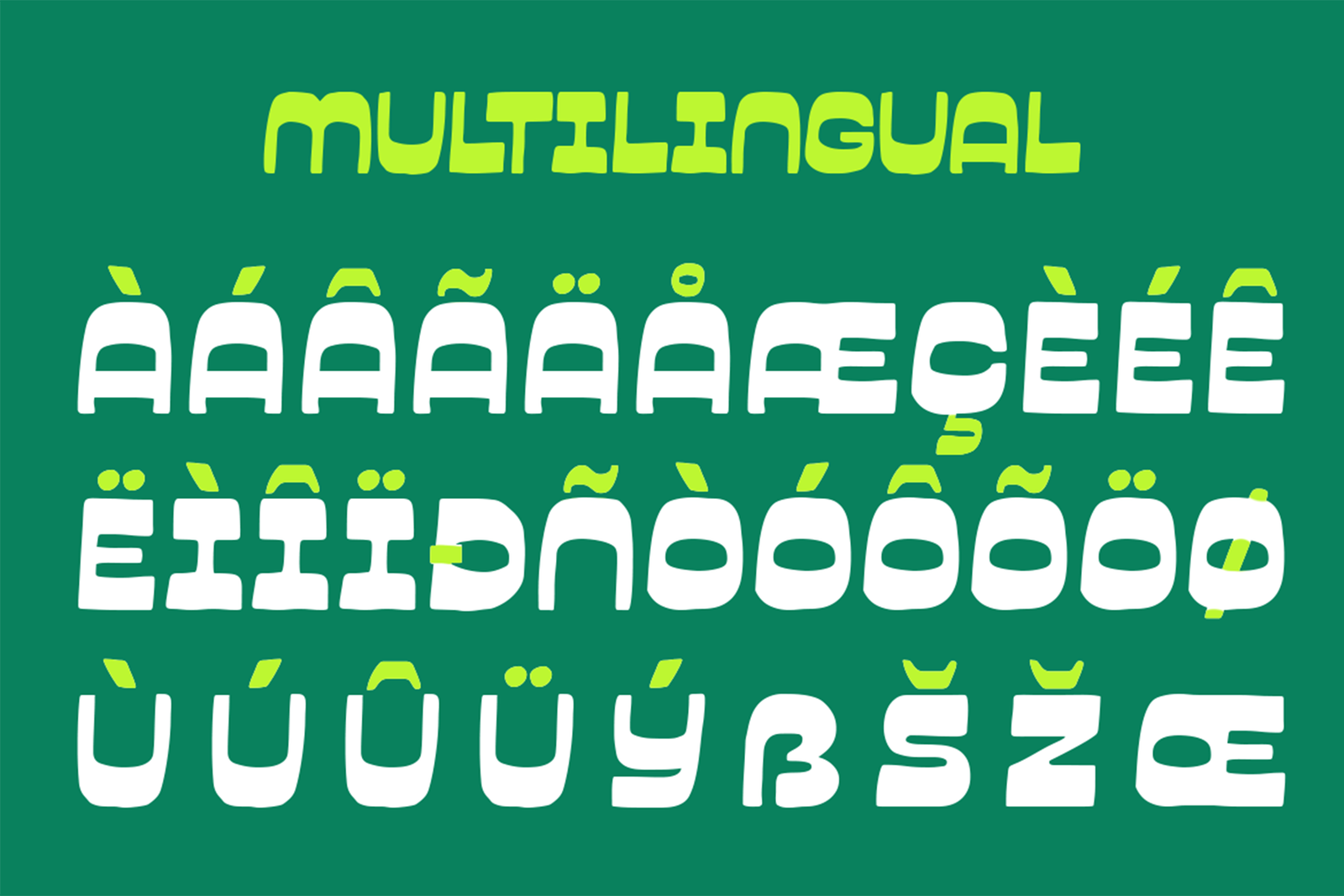 Garpit Font multilingual accented character specimen