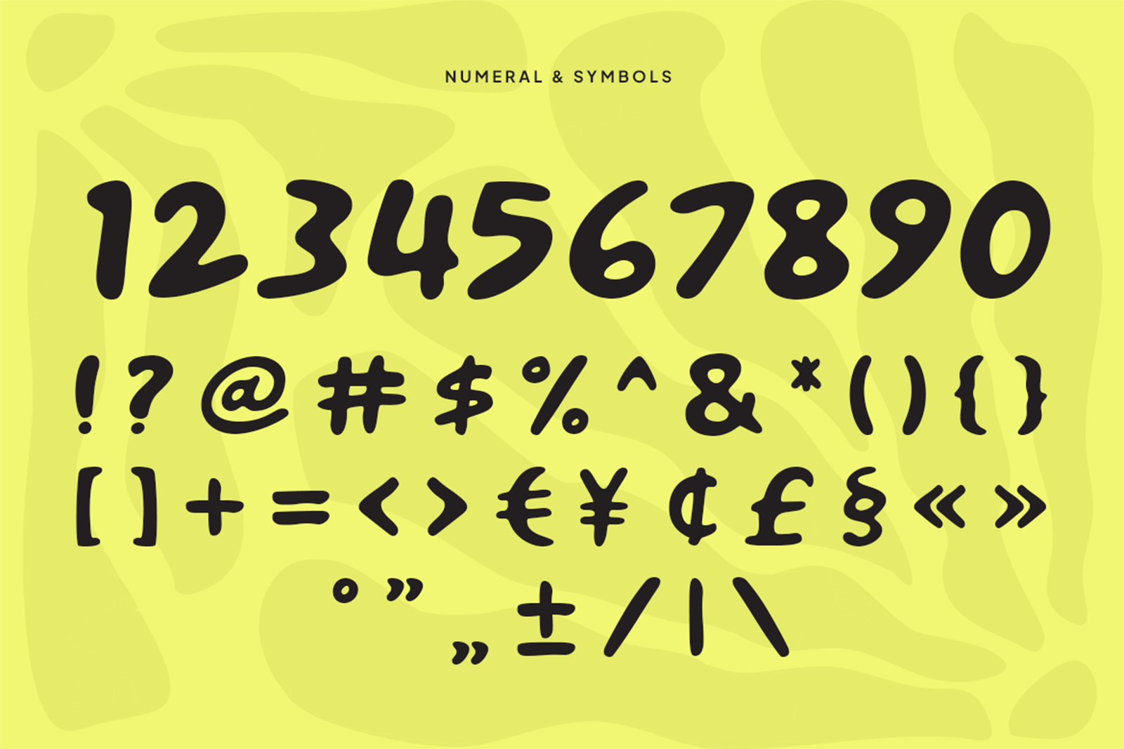 Wakupo Font numbers and symbols character specimen
