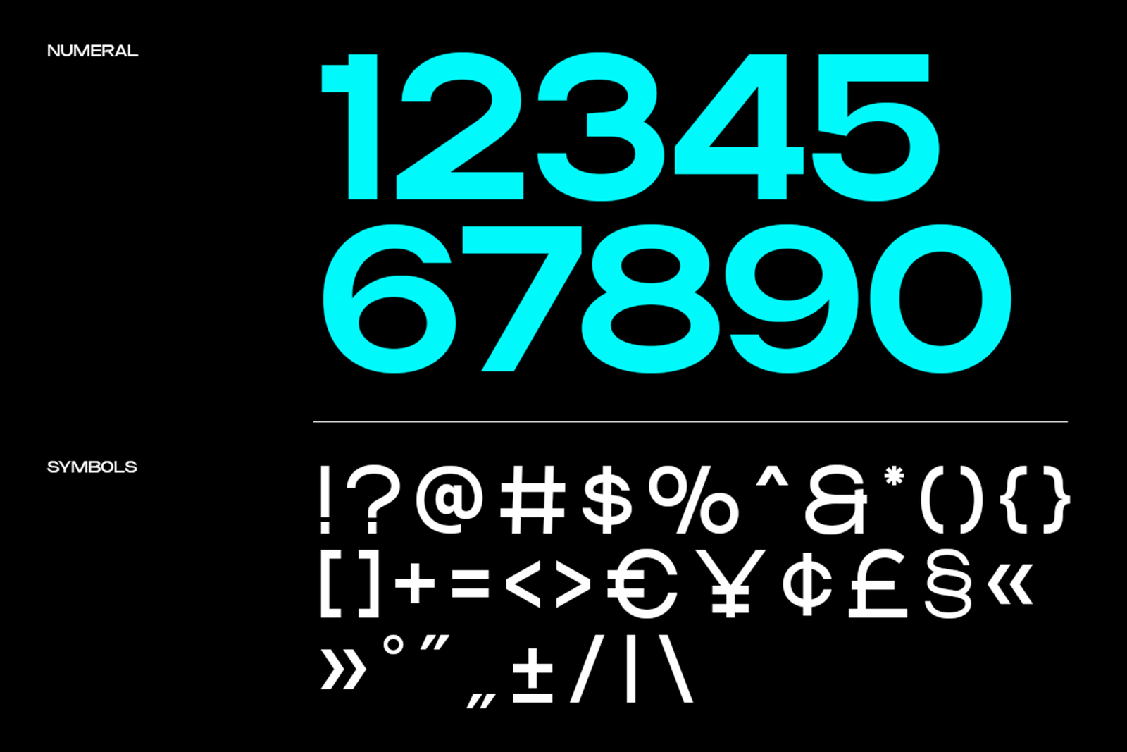 Bergo Font numbers and punctuation character specimen