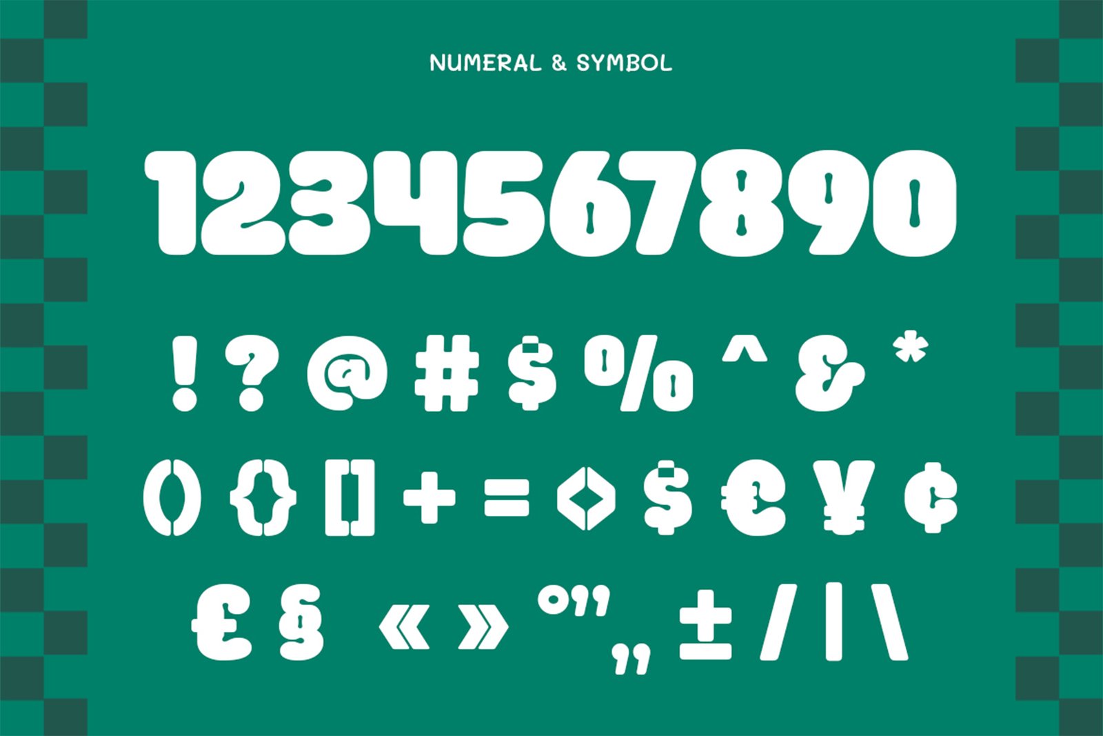 Spicy Pickle Font numbers and symbols character specimen