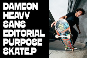 DAMEON Font skateboarding editorial graphic