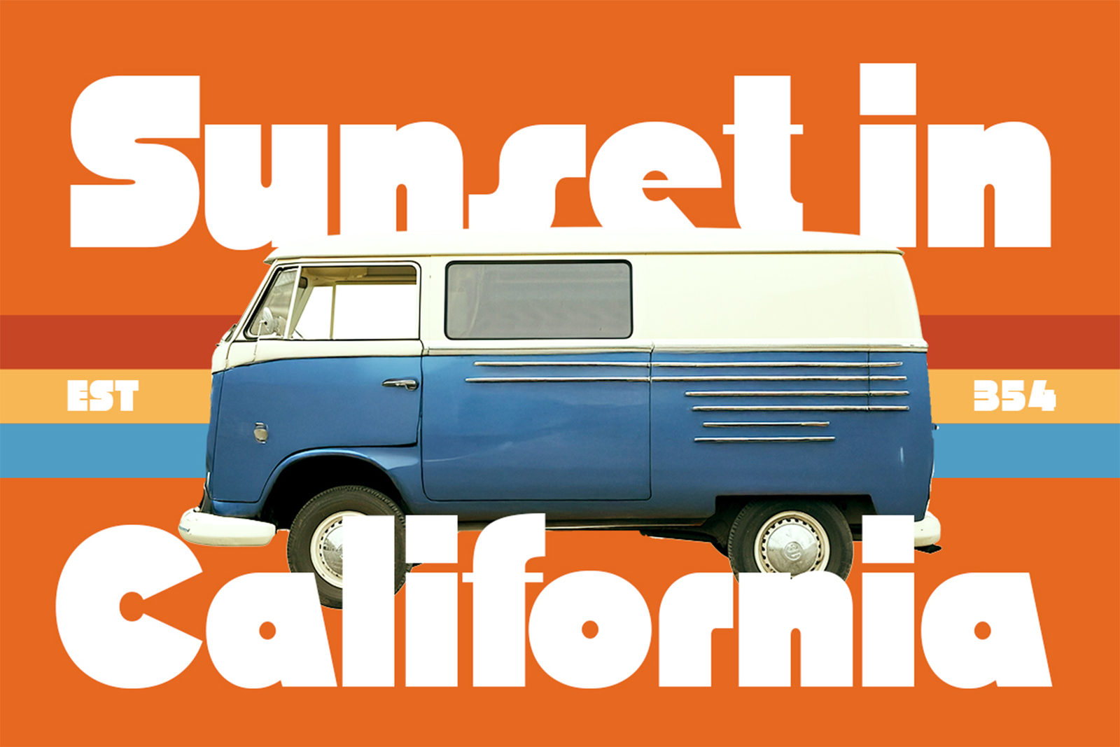Swedis Font Sunset in California vintage van artwork