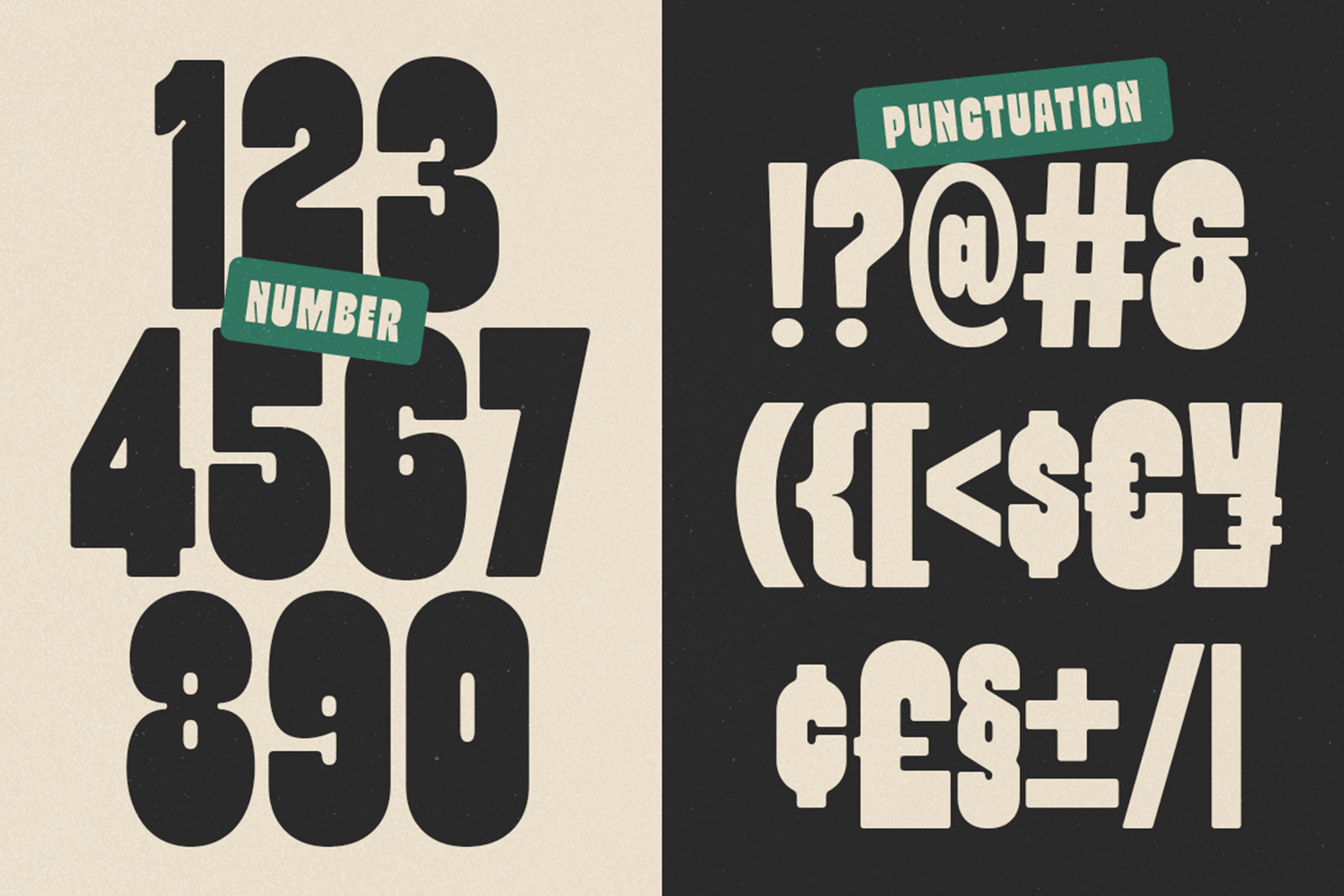 YAGULT numbers and punctuation character specimen