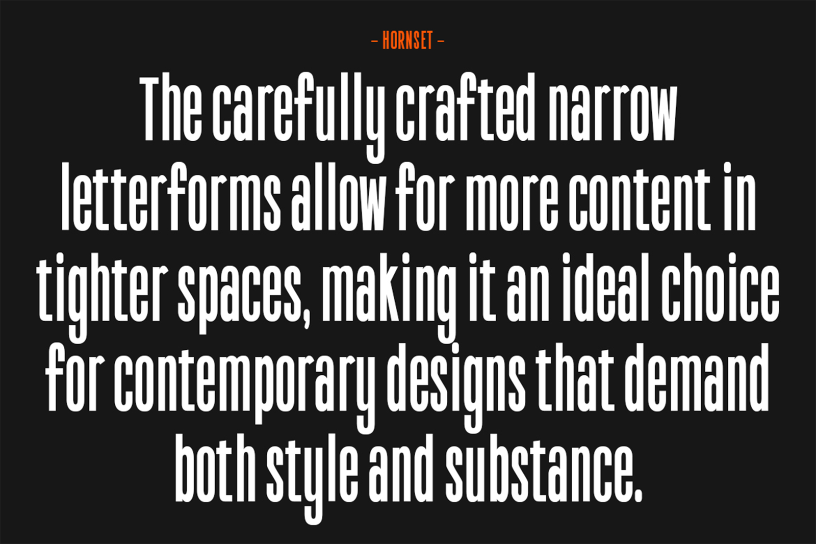Hornset Font condensed typography specimen layout