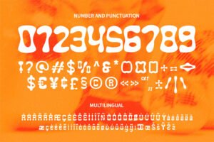 Funky Winky Font numbers symbols and multilingual glyph specimen