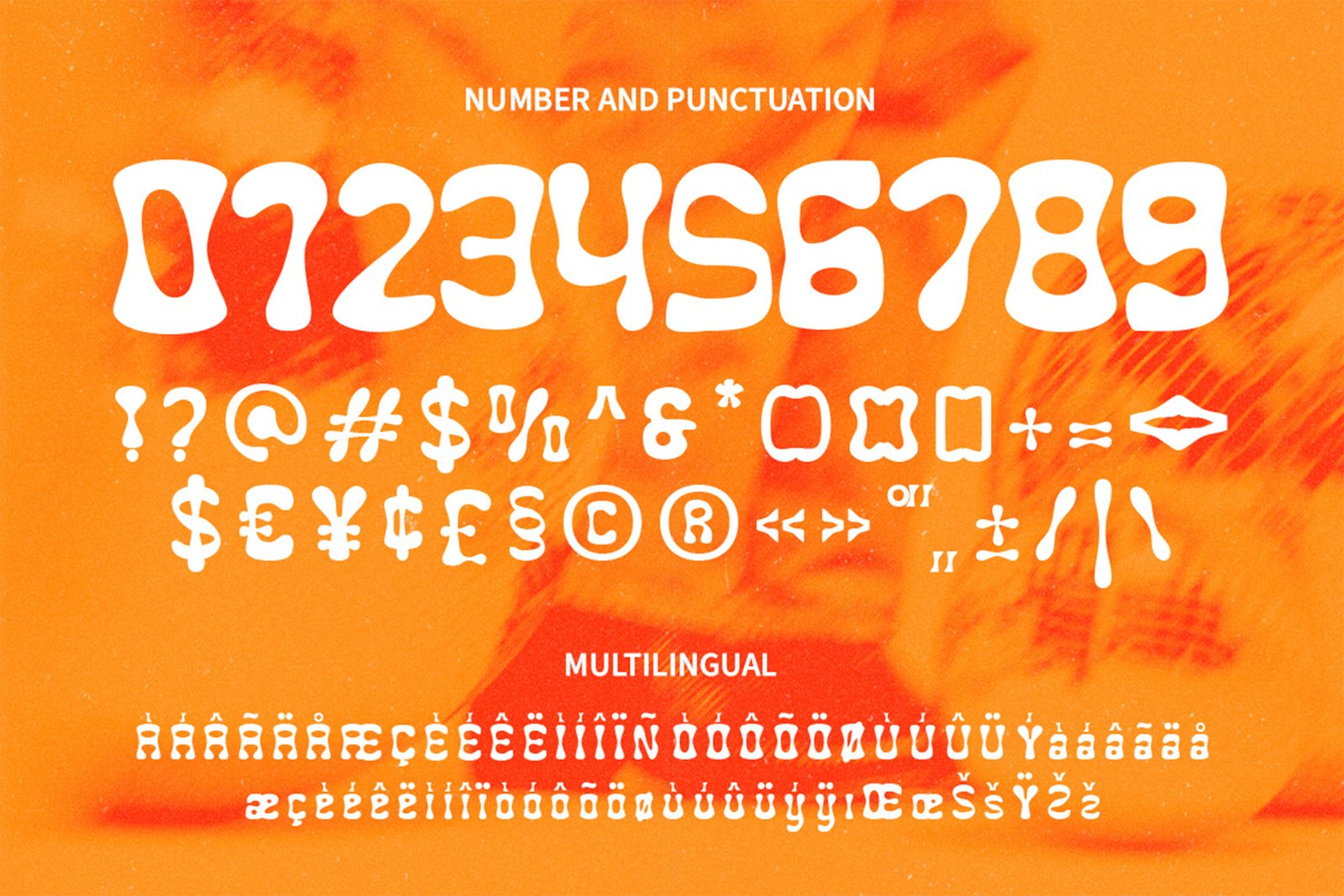 Funky Winky Font numbers symbols and multilingual glyph specimen