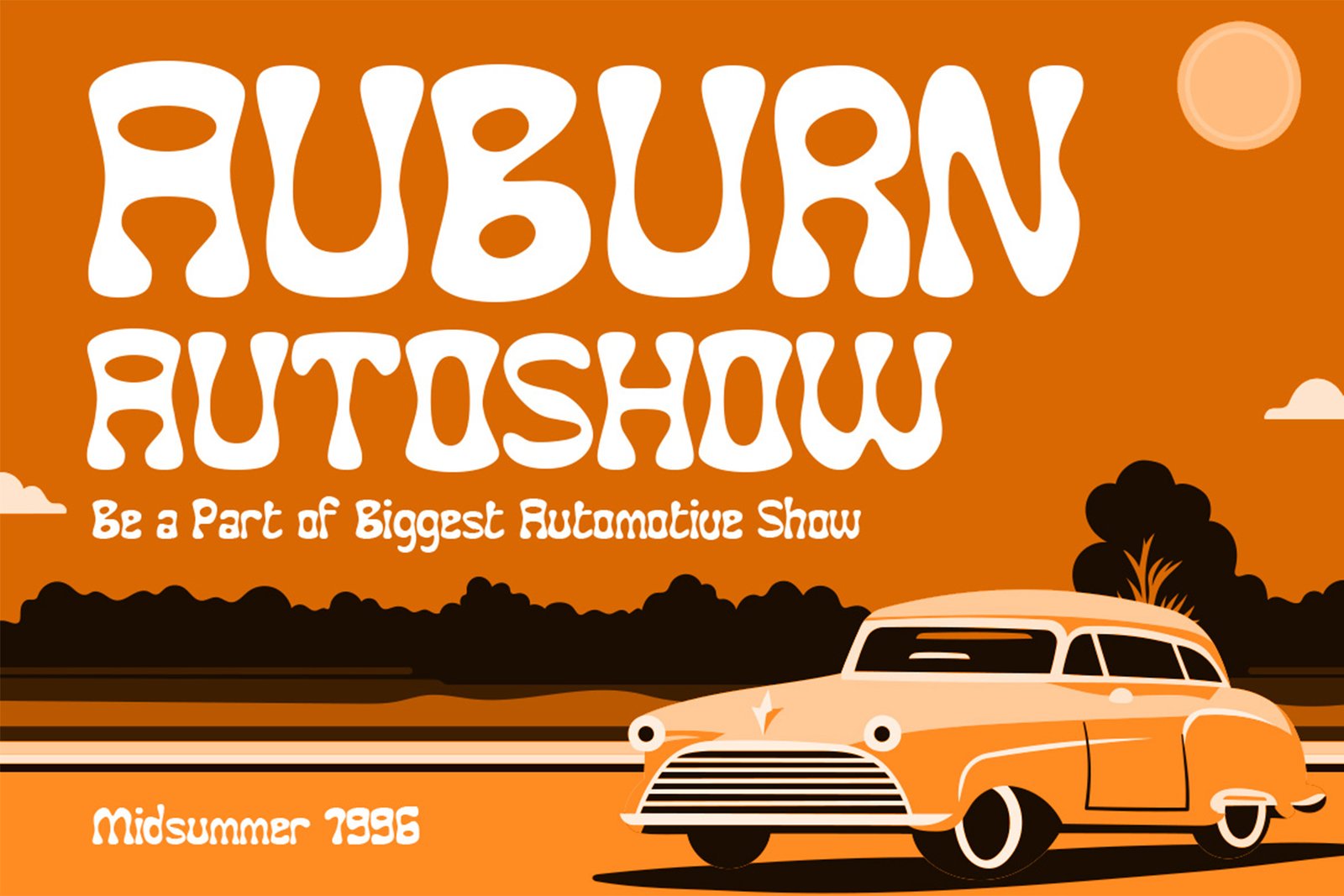 Funky Winky Font vintage auto show poster design