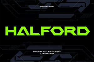 Halford Font futuristic geometric display typeface cover