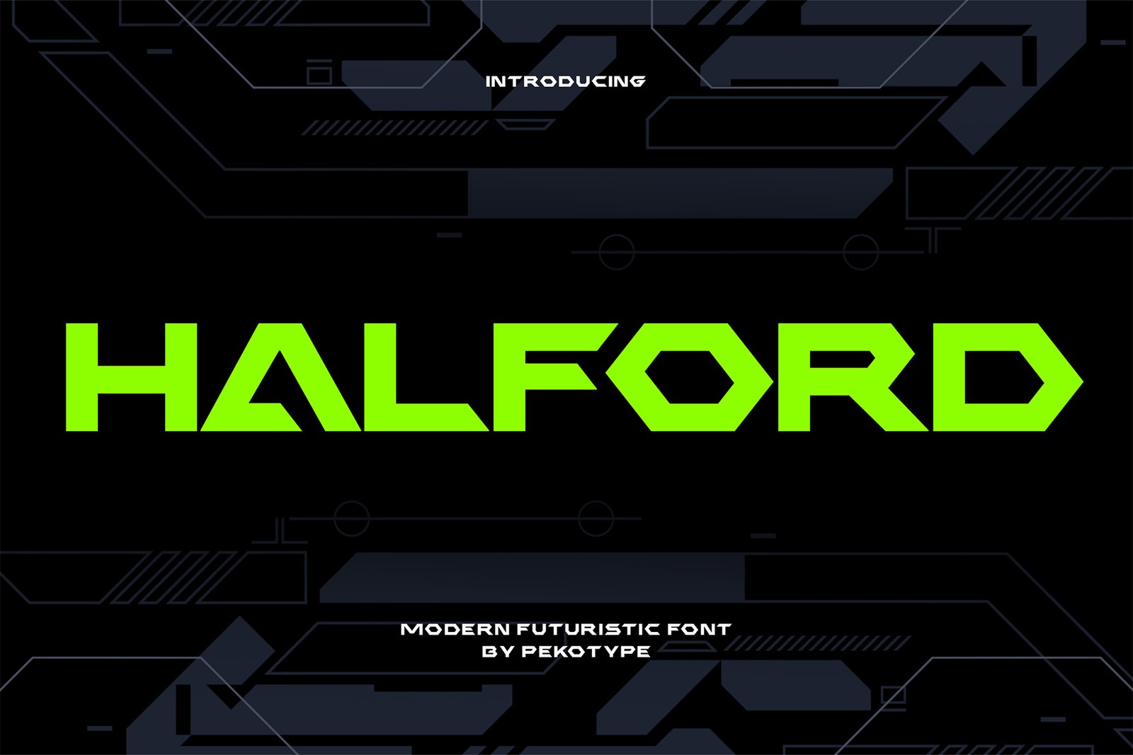 Halford Font futuristic geometric display typeface cover